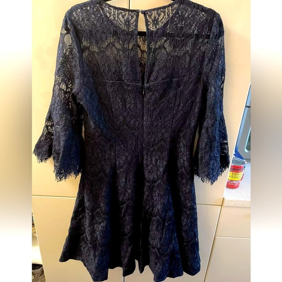 Elegant Navy Lace Dress Elisa F lace Evening Cocktail Dress blue color size 8 - Picture 6 of 6